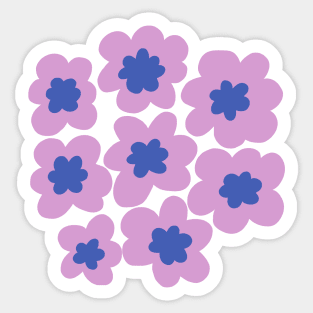 70s retro hippie flowers in lavender and blue Sticker